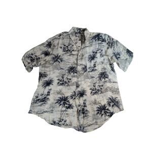 Caribbean Roundtree & Yorke Men's Short Sleeve Hawaiian Shirt Blue L 100% Silk